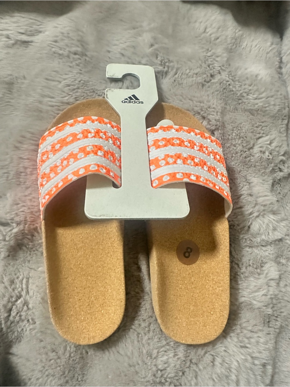New Adidas Women's Slides Sandals Orange White polka dot Size 8